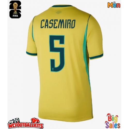 Brazil Casemiro #5 Replica Home Stadium Shirt World Cup 2026 Short Sleeve